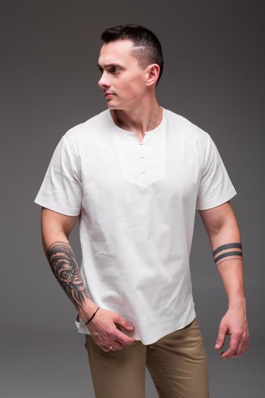 Мужская легкая льняная футболка RA2256 размер L, цвет белый