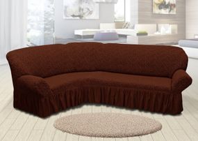 Жакардовий чохол на кутовий диван з спідницею Коричневий