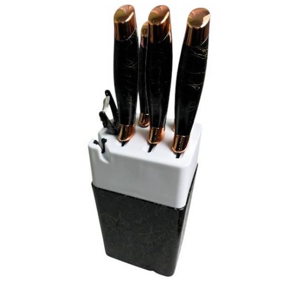 Набір ножів із нержавіючої сталі з овочечисткою на підставці Evdrtverh Чорний з білим