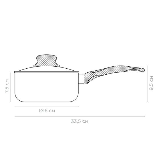 Ківш кухонний Vinzer Stone 50443, 1.2 л, 16 см, алюмінієвий з антипригарним покриттям і кришкою | Зображення 2