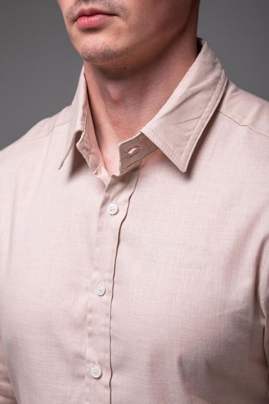 Мужская льняная рубашка с длинным рукавом на пуговицах цвет бежевый, размер L  RA2389 | Зображення 5