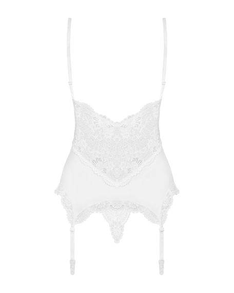 Сатиновий мереживний корсет Obsessive 810-COR-2 babydoll & thong L/XL, білий, корсет, танга | Зображення 5