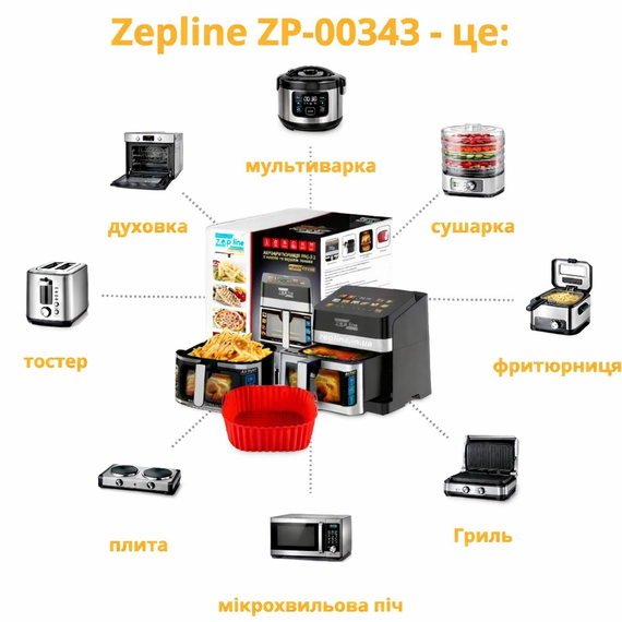 Аэрофритюрница Zepline ZP-00343 на 13 л, 4200 Вт, с 12 программами, LED дисплеем и съемной корзиной | Зображення 5