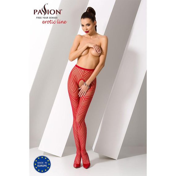 Эротические колготки-бодистокинг Passion S010 red, с доступом, геометрический рисунок | Зображення 1