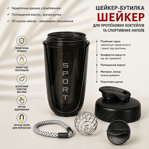 Шейкер SPORT 600 мл - Коричневый, с антискользящим покрытием и эргономичным дизайном | Зображення 3