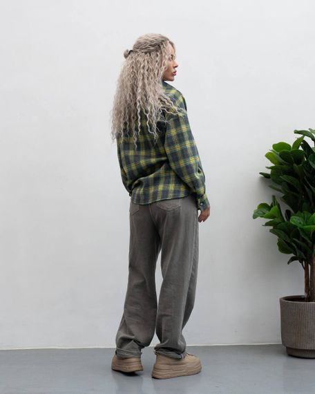 Женская фланелевая рубашка в клетку на пуговицах свободная, MN0003  цвет оливковый, размер S/M | Зображення 1