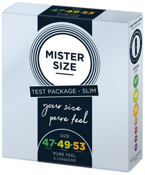 Набір презервативів Mister Size - pure feel - 47–49–53 (3 condoms), 3 розміри, товщина 0,05 мм | Зображення 1