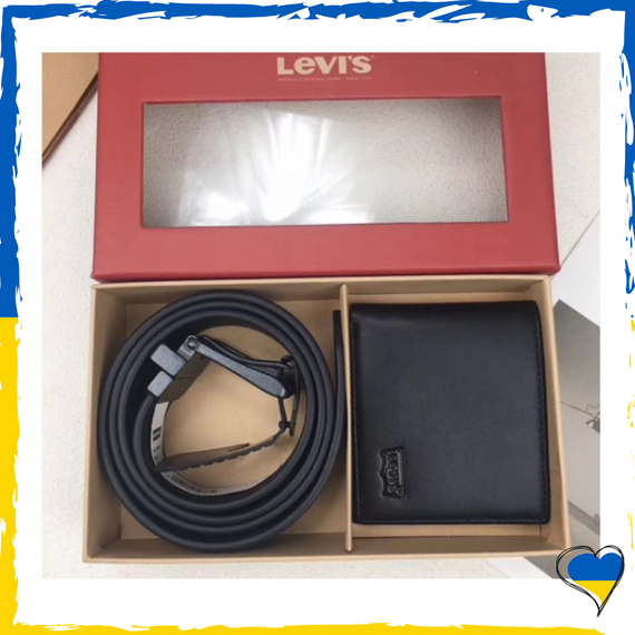 Мужской подарочный набор ремень и портмоне Levis натуральная кожа
