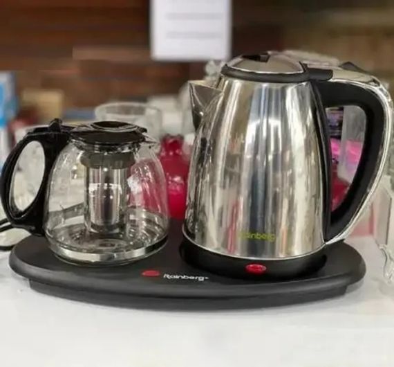 Комплект электрочайник с заварником на подставке из нержавеющей стали Rainberg RB-2504 | Зображення 3