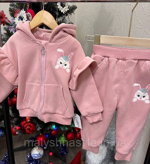 Детский тёплый костюм двойка Зайка, костюмчик на плюше для девочек, цвет розовый пудровый | Зображення 2