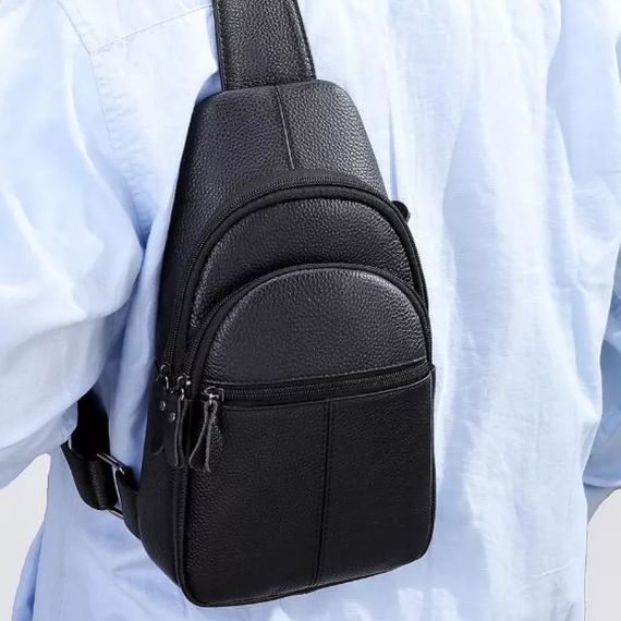 Стильна чоловіча шкіряна сумка через плече, натуральна шкіра флотар, якісна фурнітура | Зображення 1
