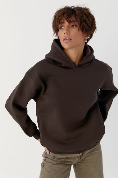 Тепле однотонне худі - темно-коричневий цвет, S (є розміри) | Зображення 4