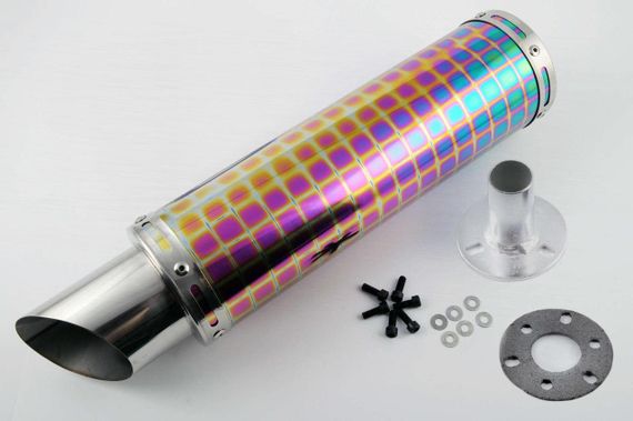 Глушник тюнінг мото 340 * 100mm кріплення Ø48mm нержавейка прямоток