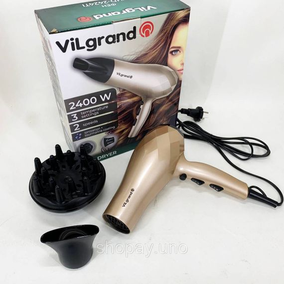Електричний фен для волосся з дифузором VILGRAND VHD 2424TI 2400 Вт, Фен для різних типів волосся YA-77
