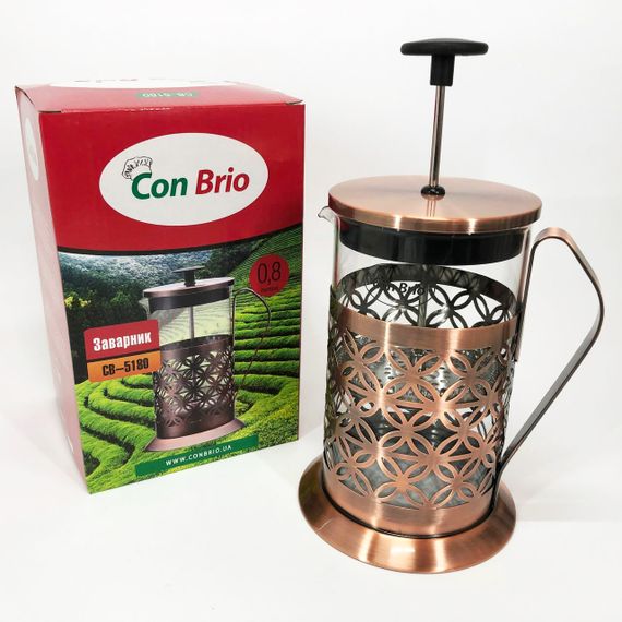 Френч-прес Заварник для чаю Con Brio CB-5180 800мл, Скляний чайник для чаю чайники | Зображення 3