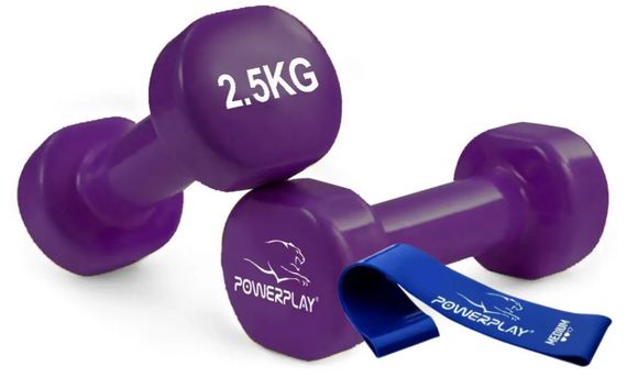 Гантелі вінілові PowerPlay 4125 Achilles 2*2.5 кг Фіолетові 2 шт + Гумка для фітнесу 7,5 кг (PP_4125_2.5kg_2in)