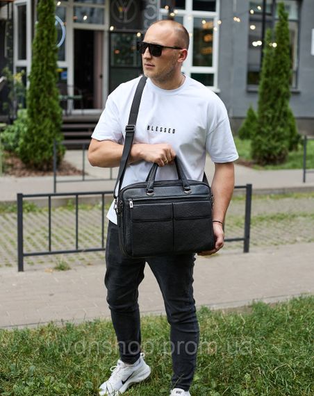 Сумка чоловіча офісна через плече 39х29х10, практичний шкіряний портфель для бізнесу, сумочка для навання, чорний | Зображення 8