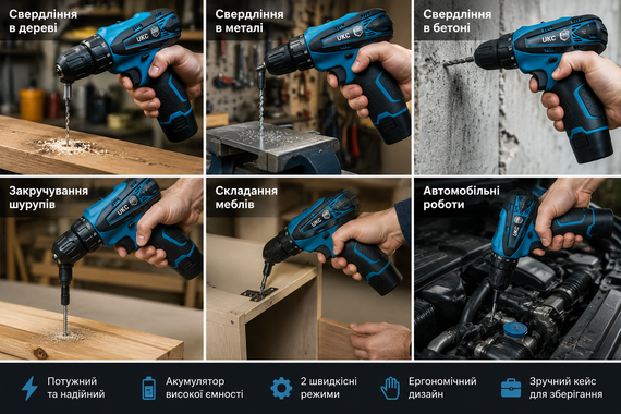Шуруповерт на 2 акумулятори в кейсі без насадок 21В / Дриль-шуруповерт / Акумуляторний Li-ion шуруповерт в кейсі | Зображення 1