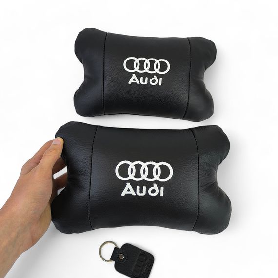 Набор автодушки 2шт на подголовник Audi / Ауди из натуральной кожи черная / Подголовник в машину | Зображення 1