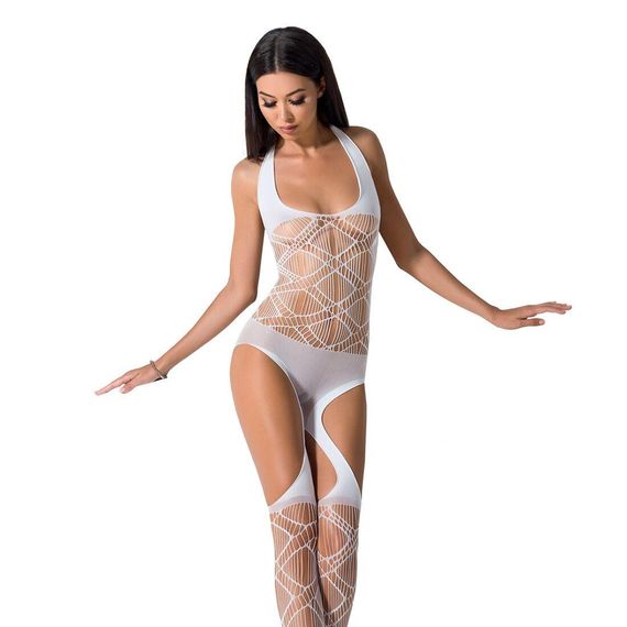 Бодістокінг Passion BS060 white, комбінезон, імітація трусиків і гольфів, S/M/L