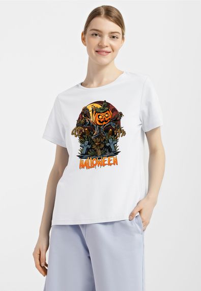 Футболка жіноча біла з принтом "Пугало", S