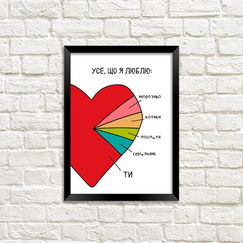 Постер в рамке Усе, що я люблю 21х30см, A4 (MT4_19L017_UKR)
