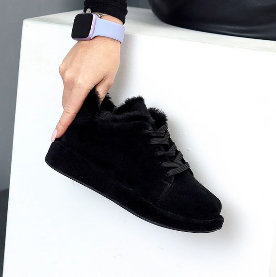 Мега стильные теплые черные туфли автоледи натуральная замша цвет на выбор | Зображення 2