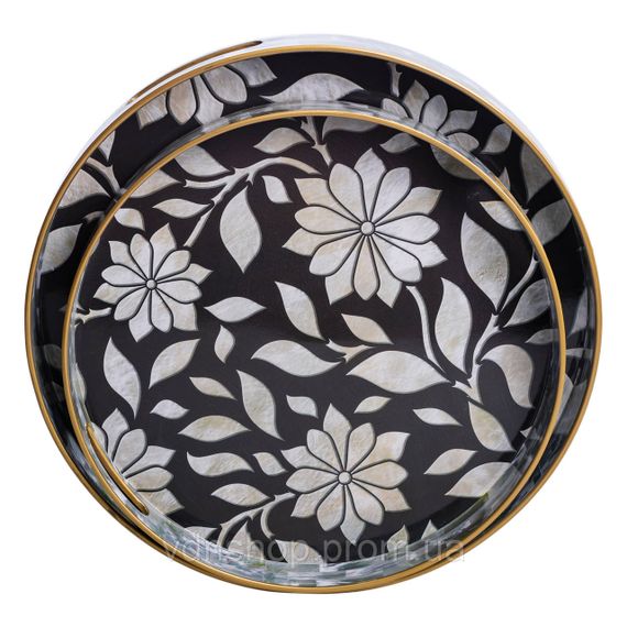 Набор круглых подносов для подачи еды 2 (шт) Ø32.5 / 37 (см) красивые декоративные подносы для кухни, в кровать, на стол HP-HK-15