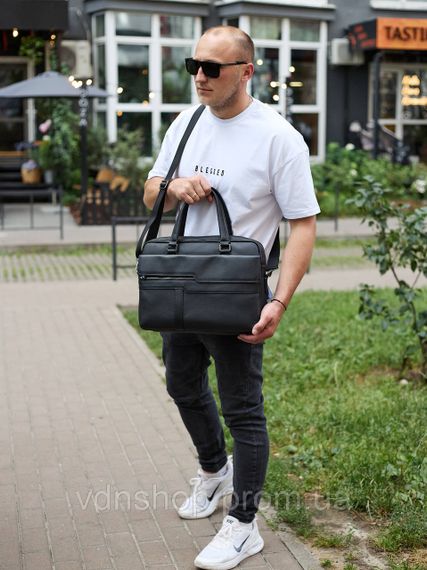 Чоловіча ділова сумка зі шкіри 39х29х10, класичний портфель для ноутбука та офісу, сумочка для студента, чорний | Зображення 5