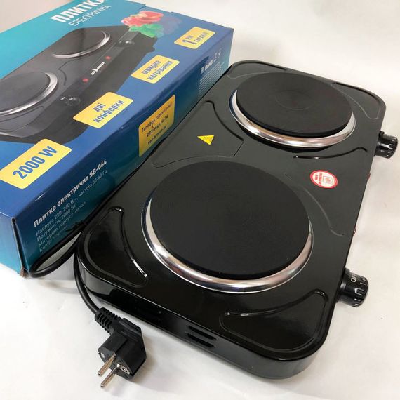 Плита електрична переносна двоконфорочна настільна Sea Breeze SB-064 чорна, IE-289 2 конфорки | Зображення 1