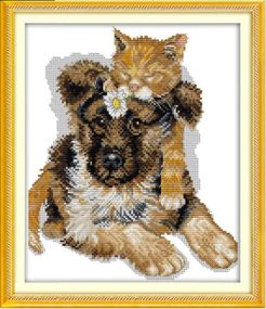 Набор для вышивания по нанесённой на канву схеме "The sleeping cats". AIDA 14CT printed, 28*32 см