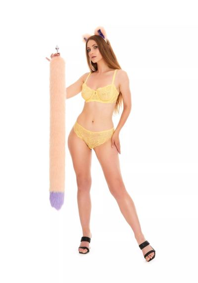 Анальний хутряний хвіст без пробки, Персиковий з фіолетовим кінчиком, OKOVA 100 см. Sex Aura | Зображення 4