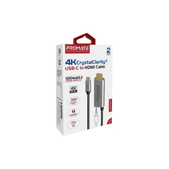 Кабель мультимедійний USB-C to HDMI hdmi-pd100.grey Promate (hdmi-pd100.grey) | Зображення 1