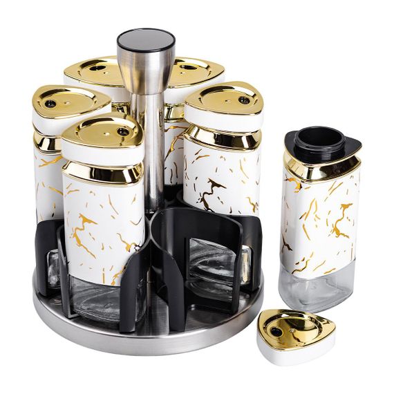 Набор баночек для специй 6 шт 120 мл карусель для хранения специй HP-1332 | Зображення 4