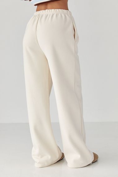 Утеплені спортивні штани з написом - кремовий цвет, S/M (є розміри) | Зображення 1