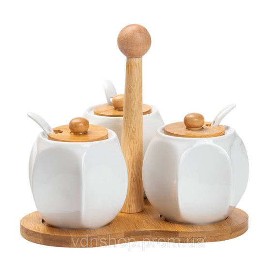 Набір банок для сипучих продуктів 3 шт по 200 мл, на бамбуковій підставці HP1201 | Зображення 3