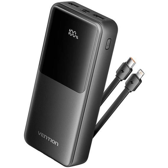УМБ Vention 20000mAh 22.5W 3A PD, Micro-USB,USB-C,2xUSB-A,Built-in USB-C+Lightning Cables Black | Зображення 6