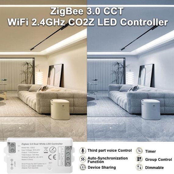 Светодиодный контроллер ZigBee 3.0 C02Z CCT, Dual White LED 5-24В | Зображення 1
