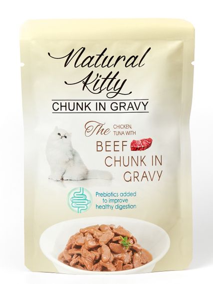 Вологий корм для котів з куркою, тунцем та яловичиною Natural Kitty Chunk In Gravy Chicken, Tuna With Beef, 85 гр