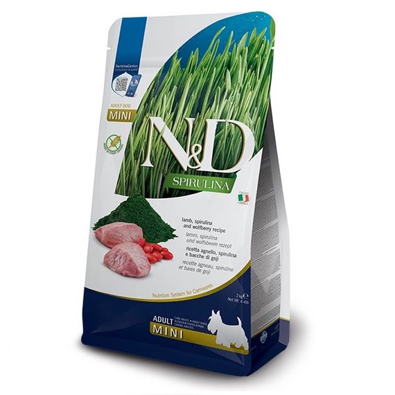 Сухий корм з ягнятком для собак малих порід Farmina N&D Spirulina Lamb Adult Mini, 2 кг