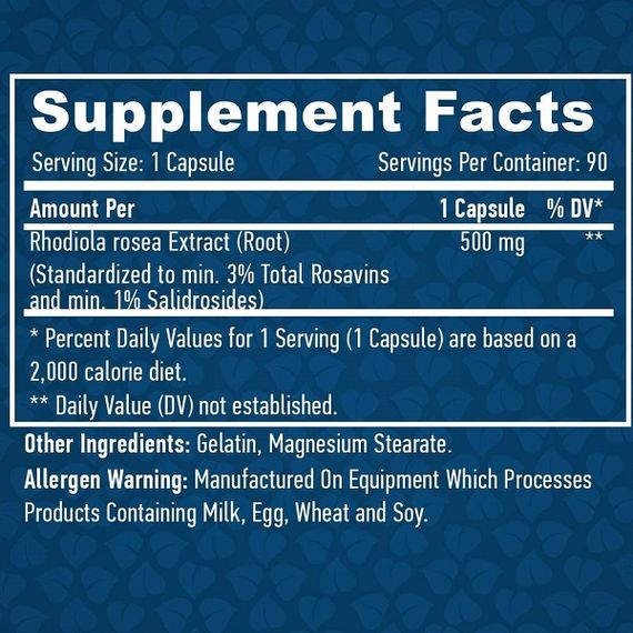 Радиола Haya Labs Rhodiola Rosea Extract 500 mg 90 Caps | Зображення 1