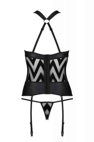 Корсет з геометричним орнаментом та стрінги HIMA CORSET black S/M - Passion Sex Aura | Зображення 3