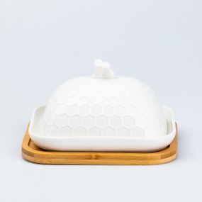 Масленка керамическая  18 х 16 х 11 см на подставке белая