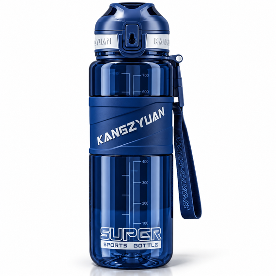 Спортивная бутылка KANGZYUAN 1000 мл - синяя Tritan BPA-free, ударопрочная бутылка для воды с фильтром и ремешком