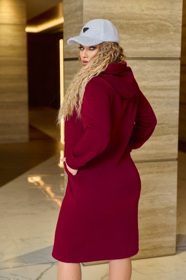 Жіноча довга вільна спортивна сукня-худі з капюшоном колір бордовий, розмір  46/48 IS830 | Зображення 2