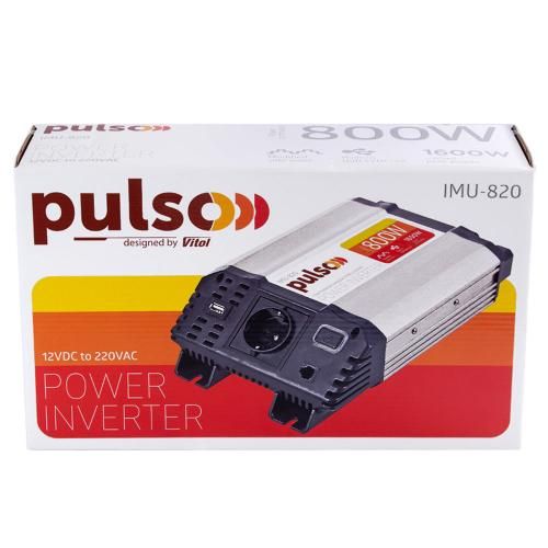 Перетворювач напруги PULSO/IMU-820/12V-220V/800W/USB-5VDC2.0A/мод.хвиля/клеми | Зображення 1