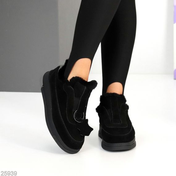 Стильные низкие черные зимние ботинки натуральная замша | Зображення 3