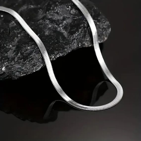 Мужская или женская серебристая цепь "Fashion Silver" из стали 315L змеиная 60 см 3 мм премиум качество | Зображення 3