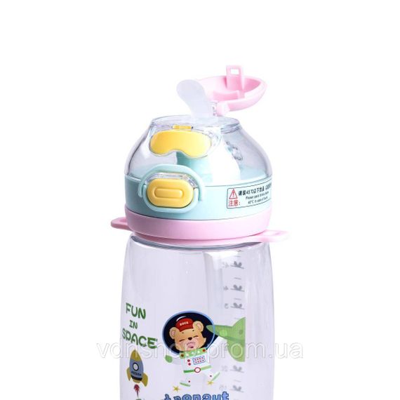 Пляшка для води дитяча 550 мл з ремінцем і трубочкою для спорту та школи 20 см Зелена HP-14-45GR | Зображення 3