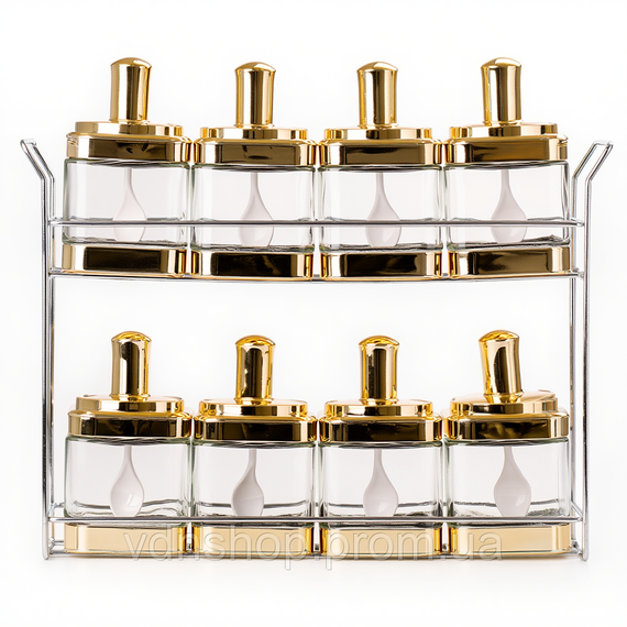 Набір ємностей для спецій на підставці 8 шт. (350 мл) Gold HP-1338